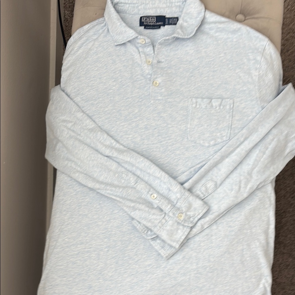 Polo long sleeve light  Blue Casual Button Down Shirt